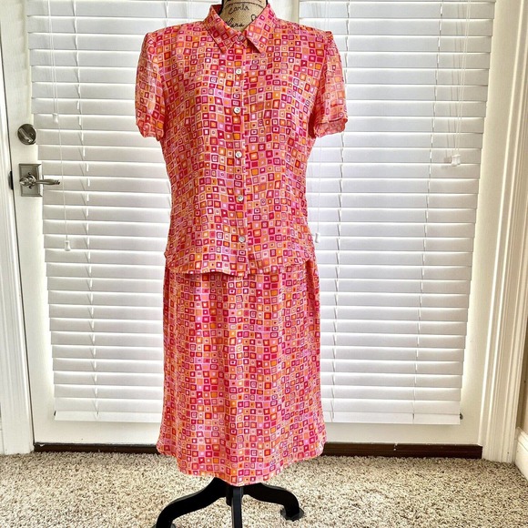 Vintage 90s Y2K Address Maggie Womens 2 PC Dress Skirt Suit Size 10 Pink Orange